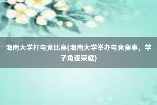 海南大学打电竞比赛(海南大学举办电竞赛事，学子角逐荣耀)