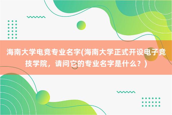 海南大学电竞专业名字(海南大学正式开设电子竞技学院，请问它的专业名字是什么？)