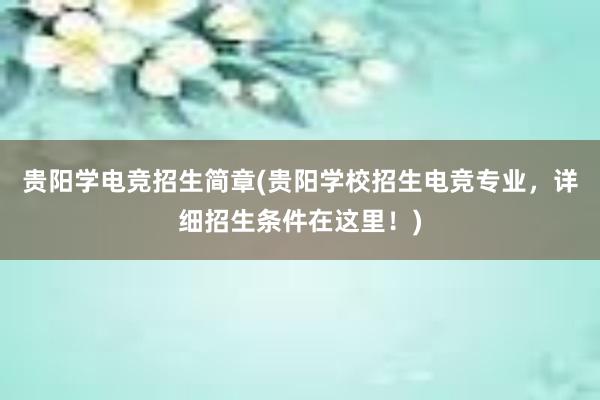 贵阳学电竞招生简章(贵阳学校招生电竞专业，详细招生条件在这里！)