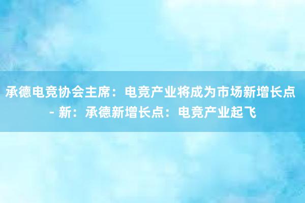 承德电竞协会主席：电竞产业将成为市场新增长点 - 新：承德新增长点：电竞产业起飞